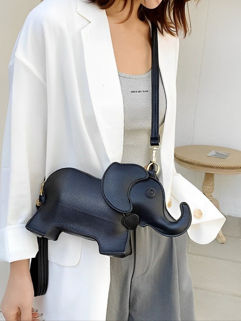 Elegant Black Elephant Crossbody Bag for Women
